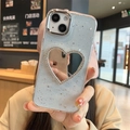 Sparkly light blue phone case with silver glitter, heart-shaped mirror and rhinestones - Silver Foil Heart Mirror / iPhone 7/8/SE 2020