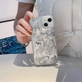 Custodia iPhone argento con farfalle 3D effetto perla di lusso e protezione totale - Farfalla Colorata (Colla a Goccia Grigio Argento con Foro di Precisione) / iPhone 7/8/SE 2020