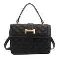 Schicke schwarze Stepptasche mit goldener Metallschnalle und elegantem Tragegriff - Schwarz