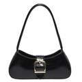 Borsa sottobraccio nera classica in pelle lucida con grande fibbia quadrata dorata - Nero