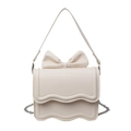 Chic beige crossbody bag with decorative bow and elegant scalloped edge detail - Off White