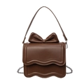 Brown faux leather crossbody bag with a 3D bow decoration and scalloped flap edge - Brown