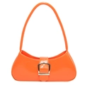 Borsa a spalla francese minimalista in pelle verniciata lucida color arancione - Arancione