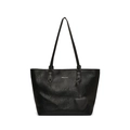 Black textured leather tote bag with silver logo and heart charm detail - Black