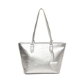 Silver crinkled PU tote bag with heart pendant and slim double shoulder straps - Silver