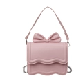 Chic pink square shoulder bag with large bow and scalloped edge detail for women - Pink