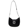 Elegant black crescent shoulder bag with a large sparkling rhinestone buckle decoration - Black