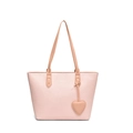 Pink marbled faux leather tote bag with long brown straps and a heart-shaped charm - Pink