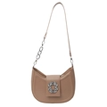 Chic beige half-moon underarm bag with sparkling rhinestone buckle and chain strap - Khaki