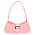 Sleek pink underarm bag in glossy finish featuring a decorative gold square buckle - Pink