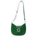 Chic green crescent bag with sparkling crystal buckle and metallic chain strap - Green