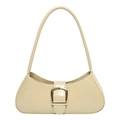 Minimalist beige French style underarm bag with glossy finish and large gold square buckle - Khaki