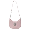 Pink crescent moon shoulder bag with elegant crystal buckle and silver chain strap - Pink