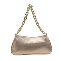 Minimalist gold metallic underarm bag with thick gold chain strap on white background - Gold