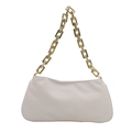 Minimalist white baguette underarm bag with thick gold metal chain strap on white background - White