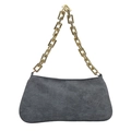 Dark gray suede rectangular underarm bag featuring a chunky gold chain link strap - Blue (Denim Style)