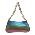 Chic gradient shoulder bag with metallic finish and chunky gold chain handle - Iridescent (Laser Gradient)