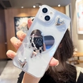 Blue heart mirror iPhone case with 3D silver hearts and Rythme cardiaque text - iPhone 7/8/SE 2020 / Clear Drip Glue-Electroplated Heart Mirror