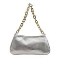 Silver metallic shoulder bag with contrast gold chain strap for minimalist summer styling - Silver