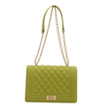 Grass green quilted PU leather shoulder bag with gold chain strap and square lock - Green