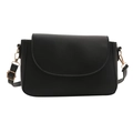 Minimalist black PU leather crossbody bag with round flap and adjustable gold strap - Black