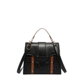 Sac bandoulière tendance noir motif crocodile avec accents marron et rivets dorés - Noir