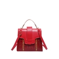 Sac à main femme bicolore rouge et marron avec texture crocodile et rivets dorés - Rouge
