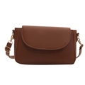 Classic brown flap crossbody bag with smooth matte leather and adjustable strap - Brown