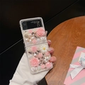 Luxurious Samsung Galaxy Z Flip 6 case with pink roses, pearls, and sparkling crystals - Pink / Compatible with ZFlip5