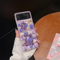 Luxury Samsung Galaxy Z Flip case with purple 3D resin roses, pearls and crystal accents - Purple / Compatible with ZFlip5