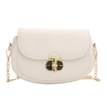 Borsa a sella crema minimalista con chiusura in metallo e tracolla a catena dorata - Bianco