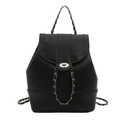 Mochila minimalista de cuero negro con cadena plateada y cierre giratorio - Negro