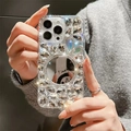 Luxury iPhone case with sparkling rhinestones, rabbit ears, and a built-in makeup mirror - iPhone 7/8/SE 2020 / White (White Rhinestone Bunny Ear Mirror Style)
