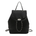 Minimalistischer schwarzer Lederrucksack mit Klappverschluss und silbernem Drehverschluss - Schwarz