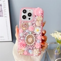 Custodia iPhone di lusso con rose 3D in resina, perle e ritratto in rilievo vintage - Rosa / iPhone 7/8/SE 2020
