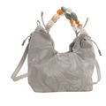 Graue Beuteltasche mit Marmormuster, buntem Kunstharz-Perlengriff und Kordelzug - Silber