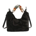Black marble texture bucket bag with colorful beaded handle and adjustable shoulder strap - Black