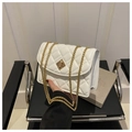 Detail of white quilted leather bag with gold square twist lock and elegant metal chain - White