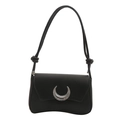 Chic black crescent buckle shoulder bag with curved design and knot strap details - Black