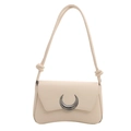 Minimalist cream white shoulder bag with silver crescent buckle and knotted strap - White