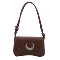 Dark brown leather shoulder bag with a silver crescent metal buckle and knotted strap - Brown