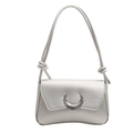 Minimalist silver underarm bag with crescent metal buckle and knotted shoulder strap - Silver