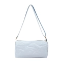 Minimalist light blue cylindrical pillow bag with natural pleated texture and gold hardware - Blue