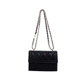 Schicke schwarze Stepptasche mit Blattmuster-Nähten und goldener Kettenriemen - Schwarz