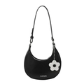 Bolso de hombro negro de media luna minimalista con amuleto floral y correa ajustable - Negro
