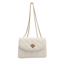 Elegant white quilted crossbody bag with gold chain strap and diamond twist lock closure - White