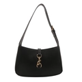 Classic black half-moon shoulder bag with golden piston clasp and adjustable strap - Black