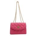 Pink quilted crossbody bag with gold chain strap and geometric turn-lock closure - Rose Pink