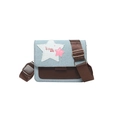 Crossbody-Tasche aus Denim mit Stern-Patchwork, brauner Klappe und Gurt - Braun