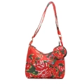 Grand sac bandoulière rouge à imprimé floral ethnique avec petit porte-monnaie rond - Rouge